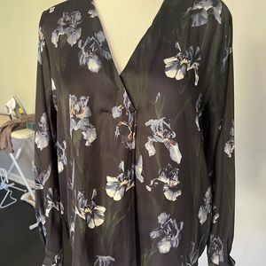 H&M grey floral silky blouse